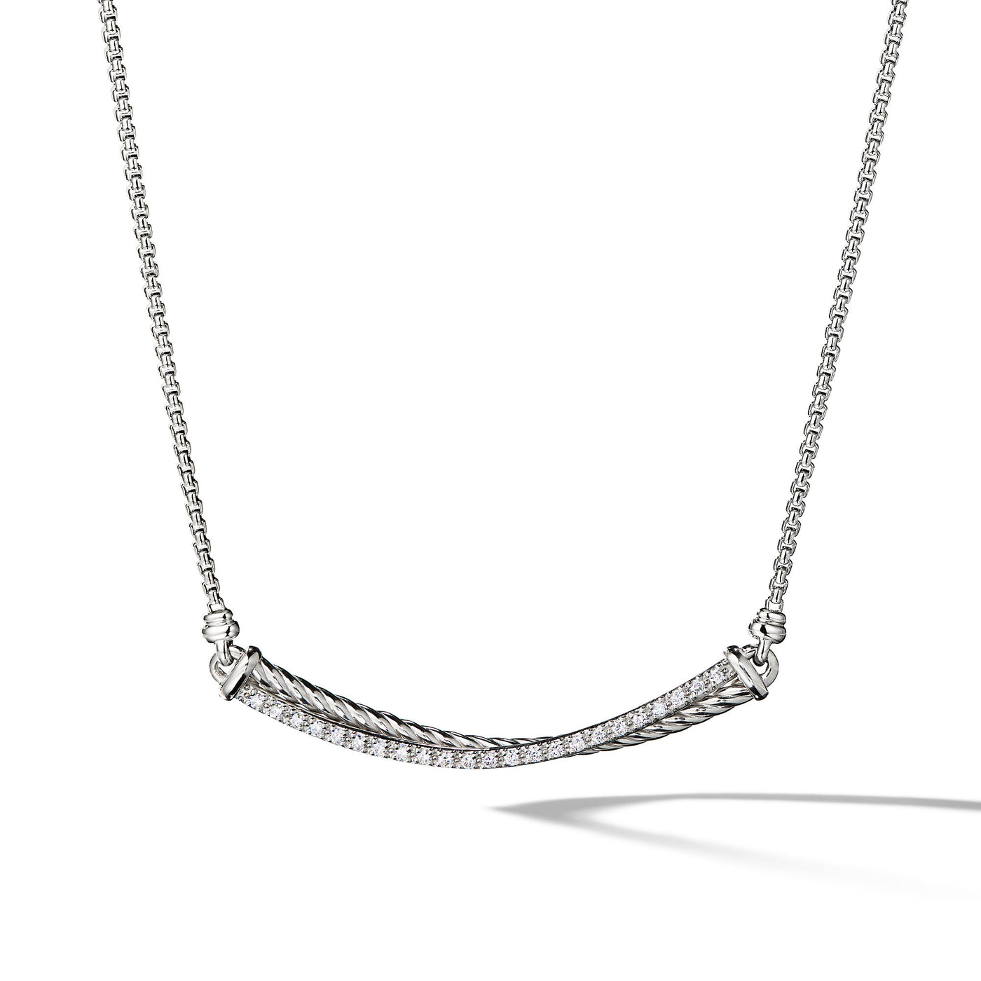 Crossover Bar Necklace in Sterling Silver with Diamonds