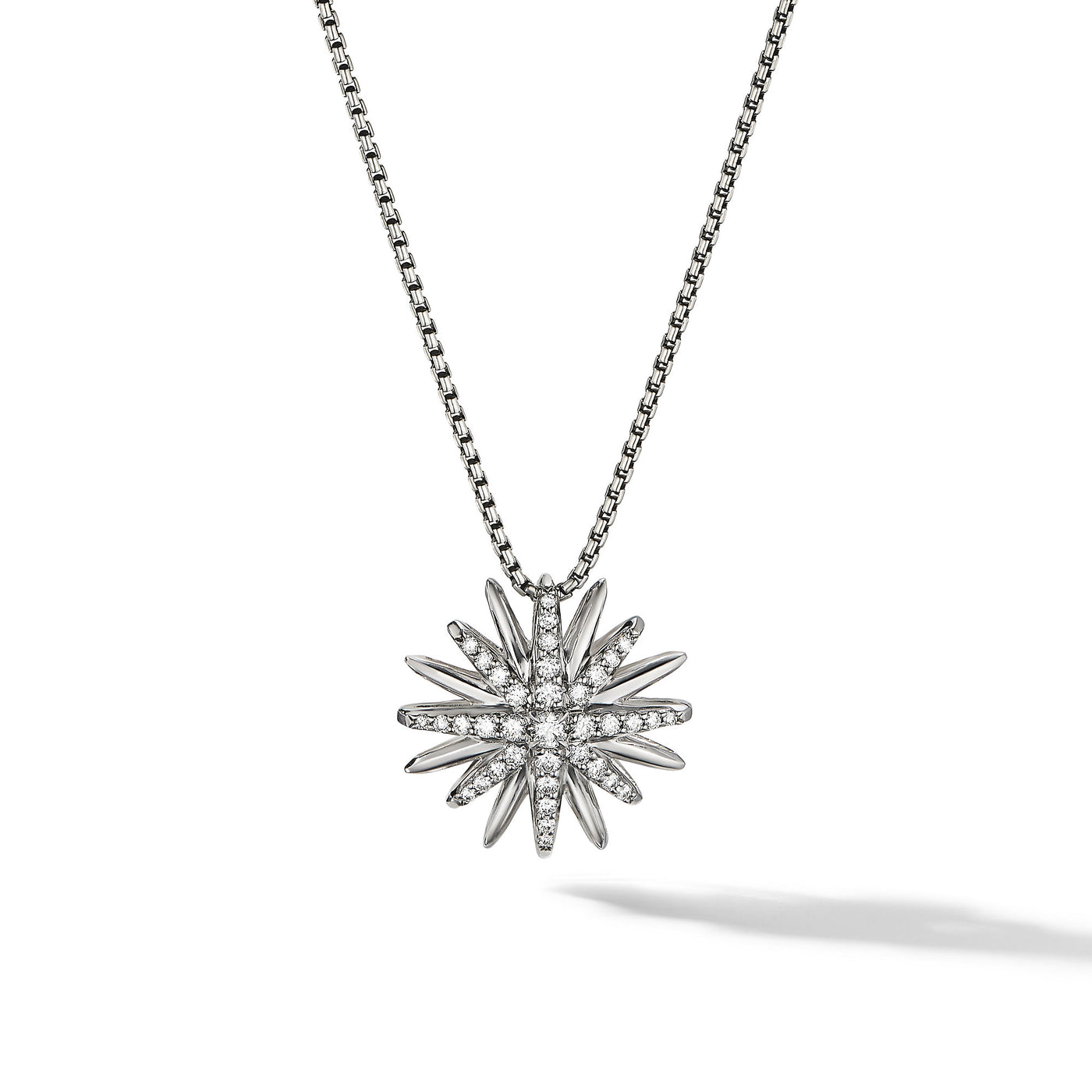 Starburst Pendant Necklace in Sterling Silver with Diamonds\, 19mm