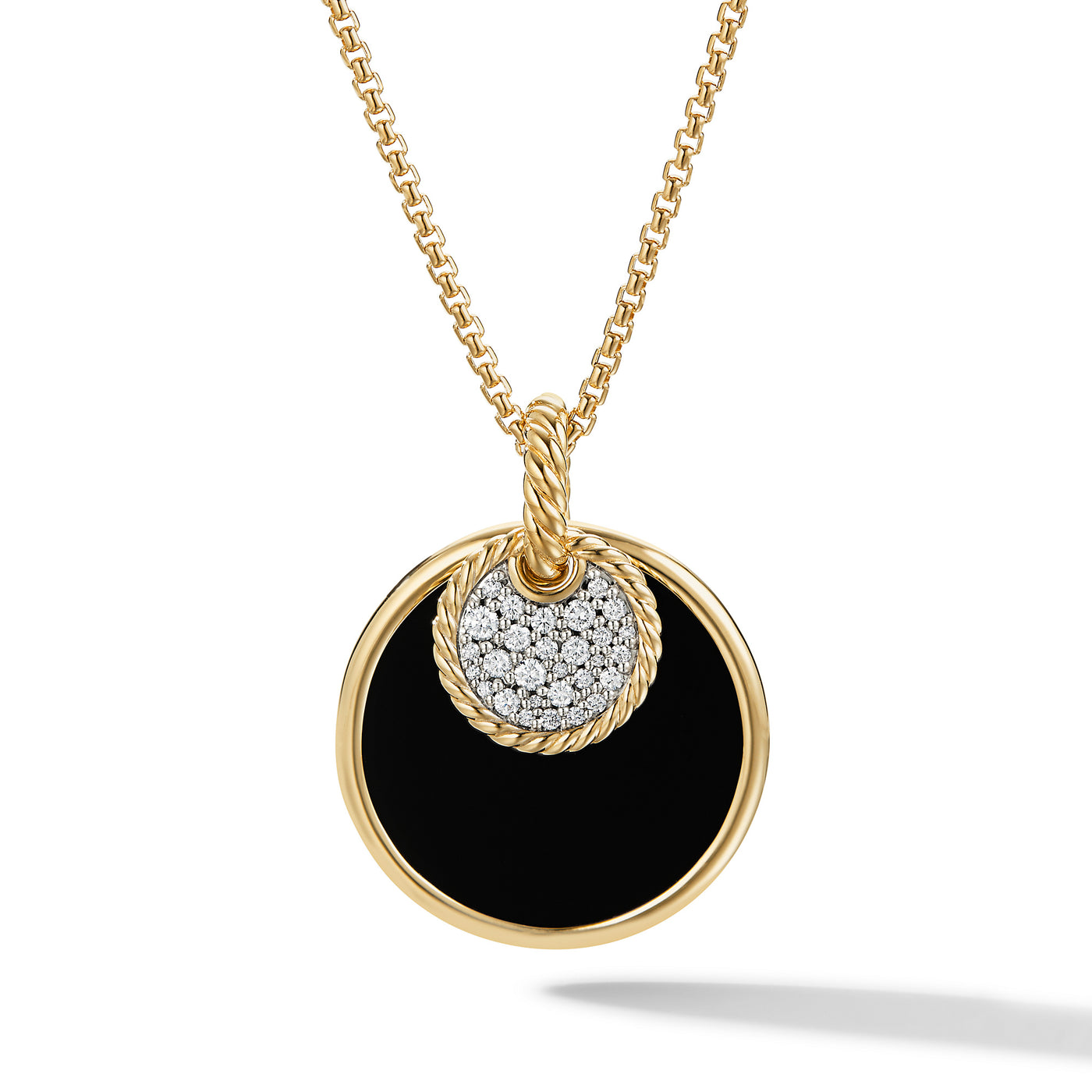 DY Elements® Convertible Pendant Necklace in 18K Yellow Gold with Black Onyx Reversible to Mother of Pearl and Diamonds\, 26.6mm