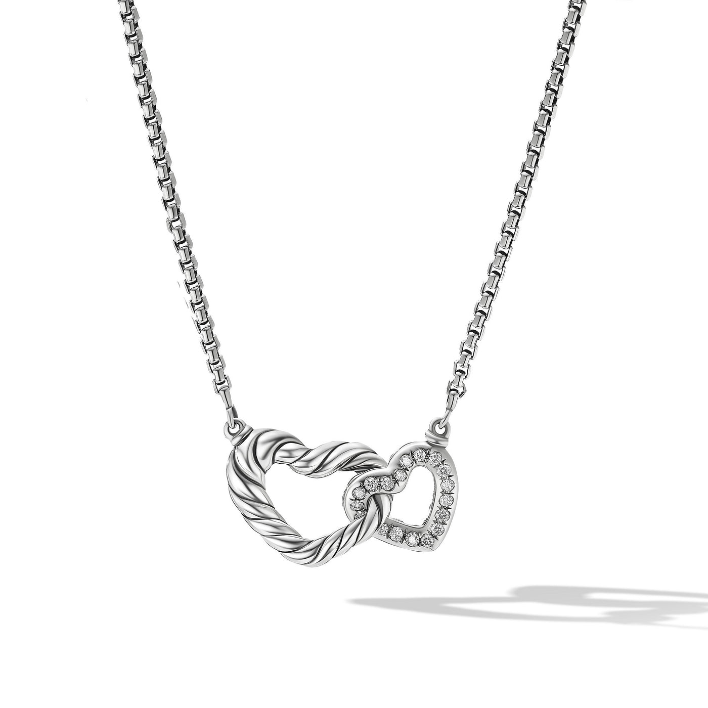 Cable Collectibles® Interlocking Heart Necklace in Sterling Silver with Diamonds\, 16.4mm