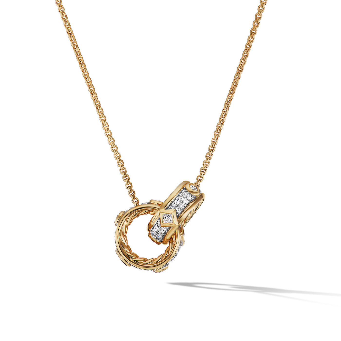 Modern Renaissance Double Pendant Necklace in 18K Yellow Gold with Diamonds\, 16.4mm