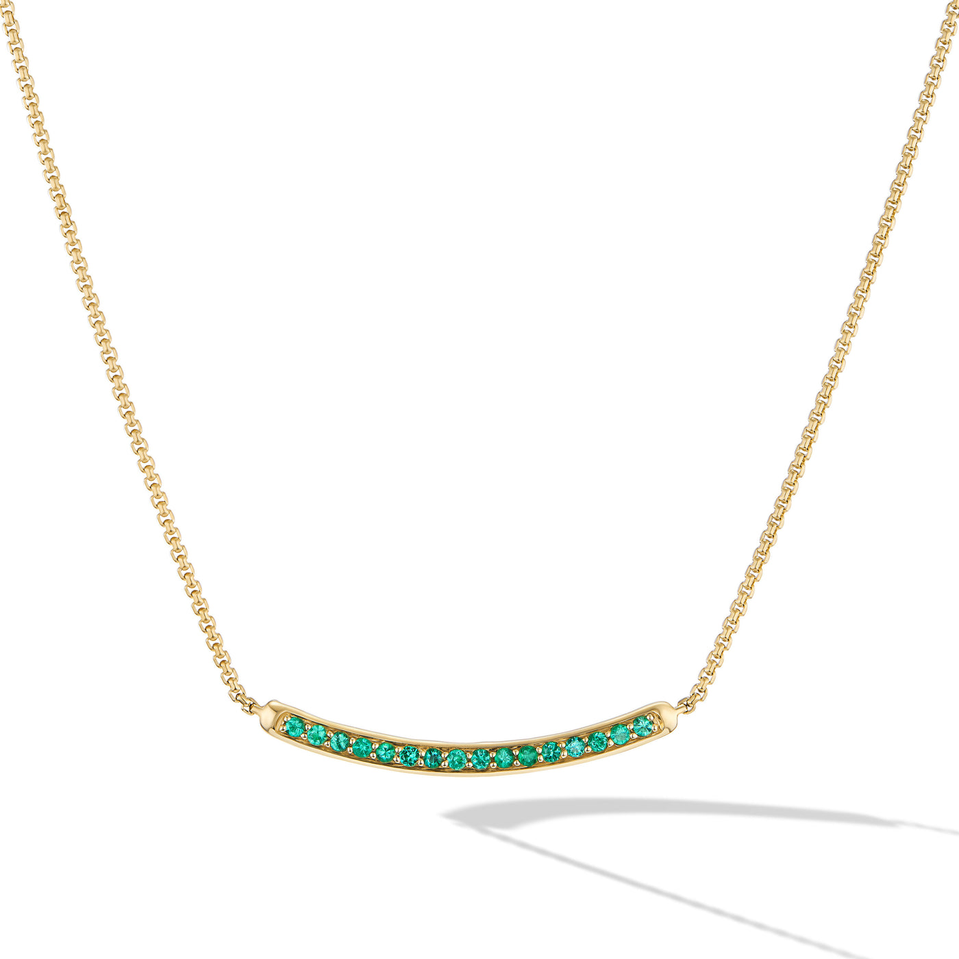 Petite Pavé Bar Necklace in 18K Yellow Gold with Emeralds\, 1.25mm