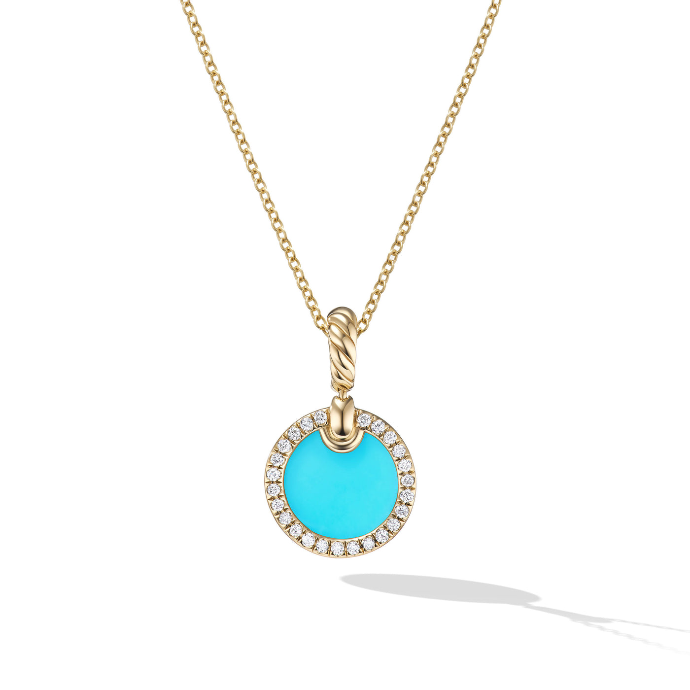 Petite DY Elements® Pendant Necklace in 18K Yellow Gold with Turquoise and Diamonds\, 17.8mm