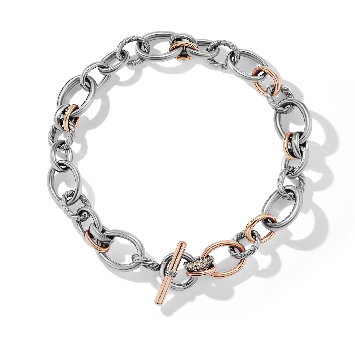 DY Mercer™ Melange Chain Necklace in Sterling Silver with 18K Rose Gold and Diamonds\, 25mm