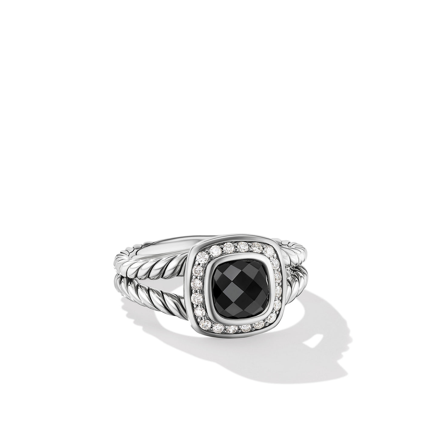 Petite Albion® Ring in Sterling Silver with Black Onyx and Diamonds\, 7mm