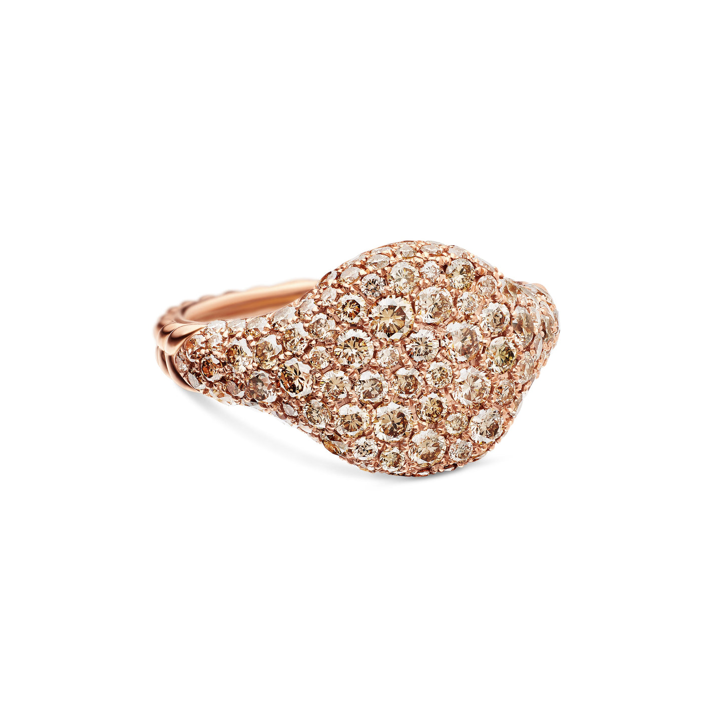 Chevron Pinky Ring in 18K Rose Gold with Cognac Diamonds\, 10mm