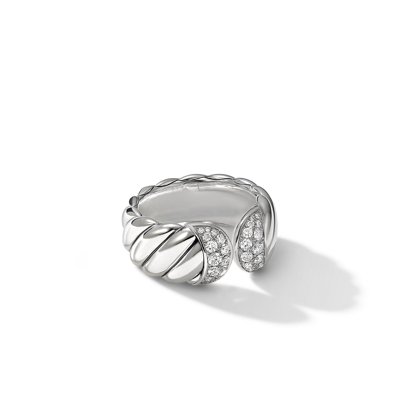 Sculpted Cable Ring in Sterling Silver with Diamonds\, 10mm