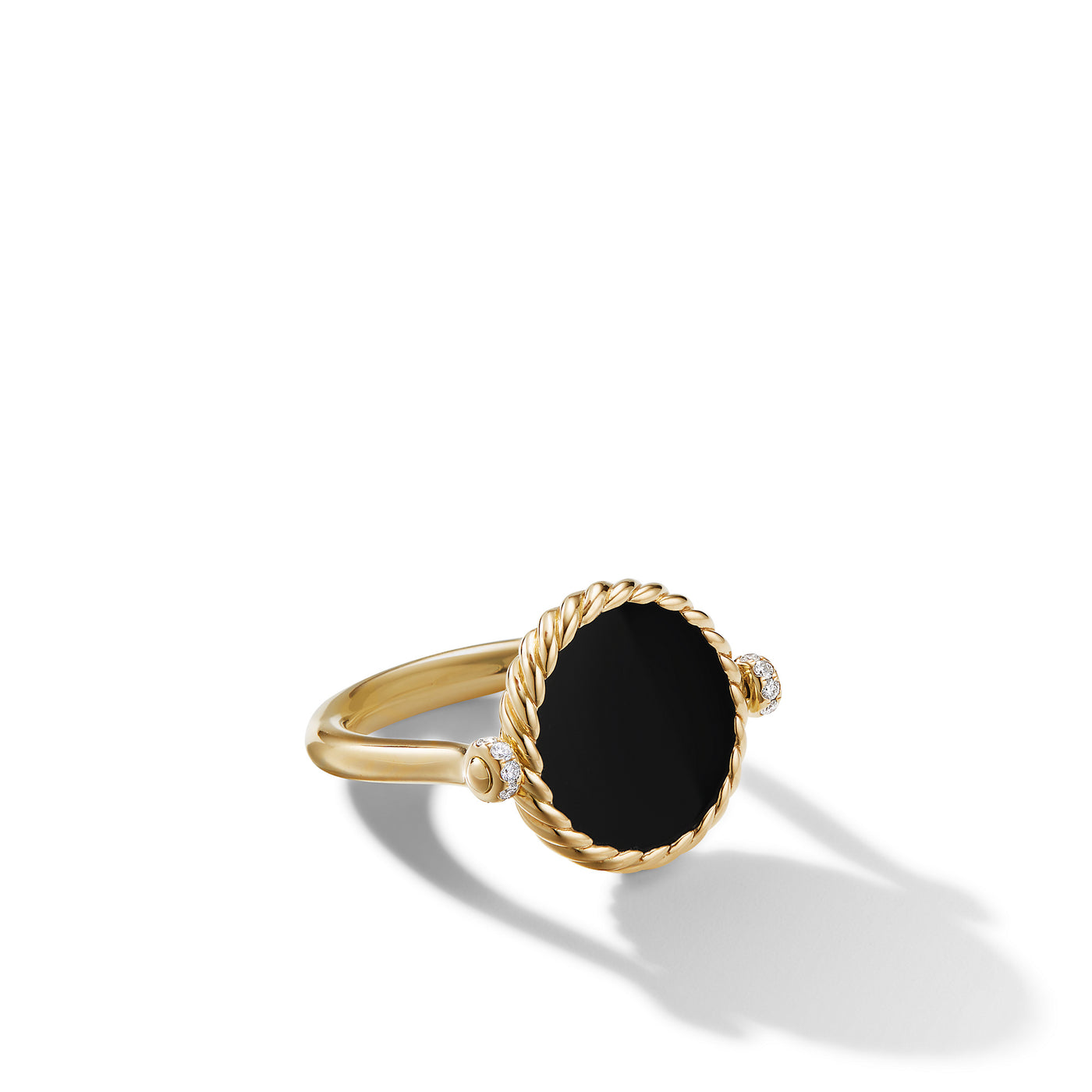 DY Elements® Swivel Ring in 18K Yellow Gold with Black Onyx Reversible to Mother of Pearl and Diamonds\, 15mm