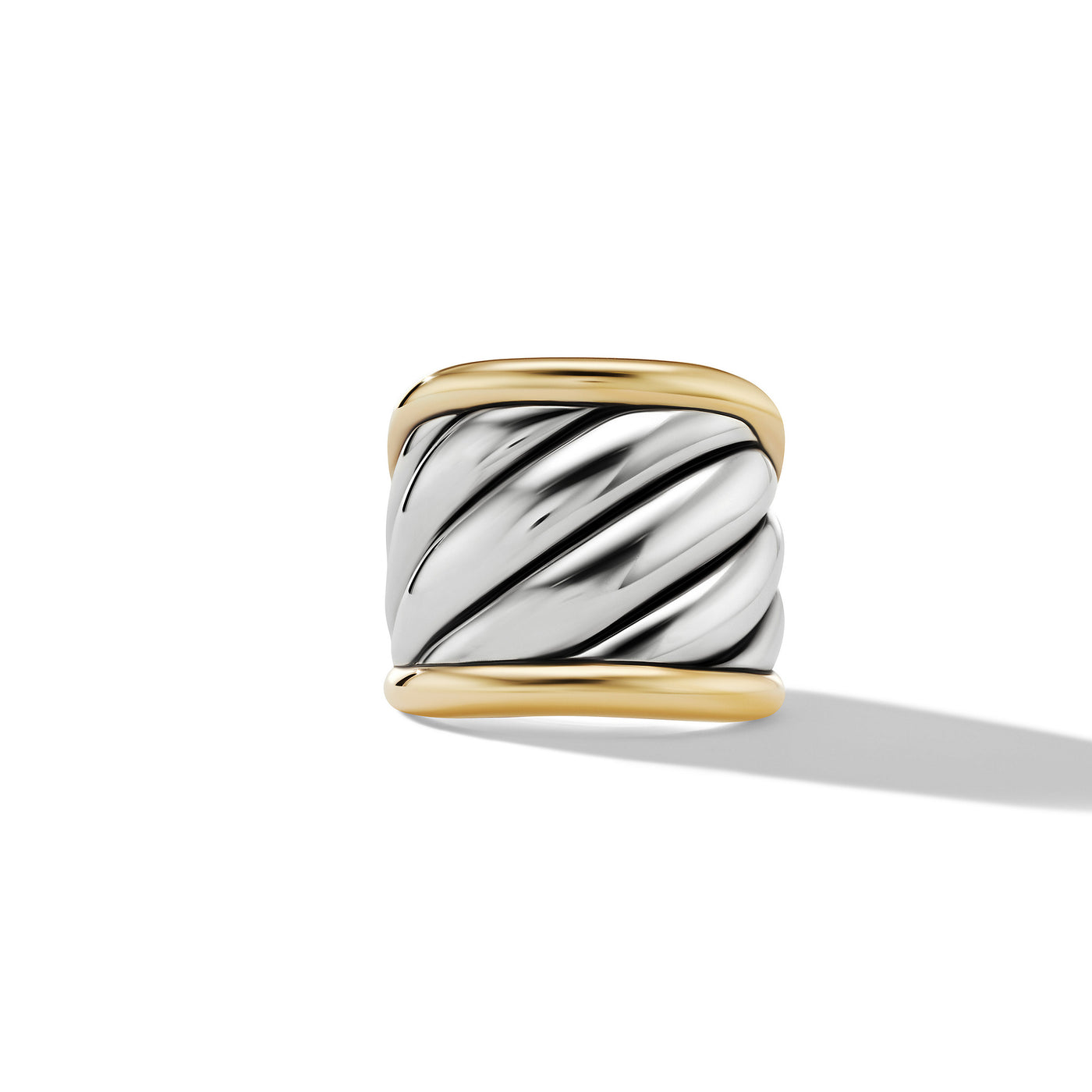 Sculpted Cable Saddle Ring in Sterling Silver with 18K Yellow Gold\, 21mm