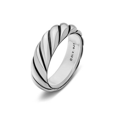 Sculpted Cable Band Ring in Sterling Silver, 6mm