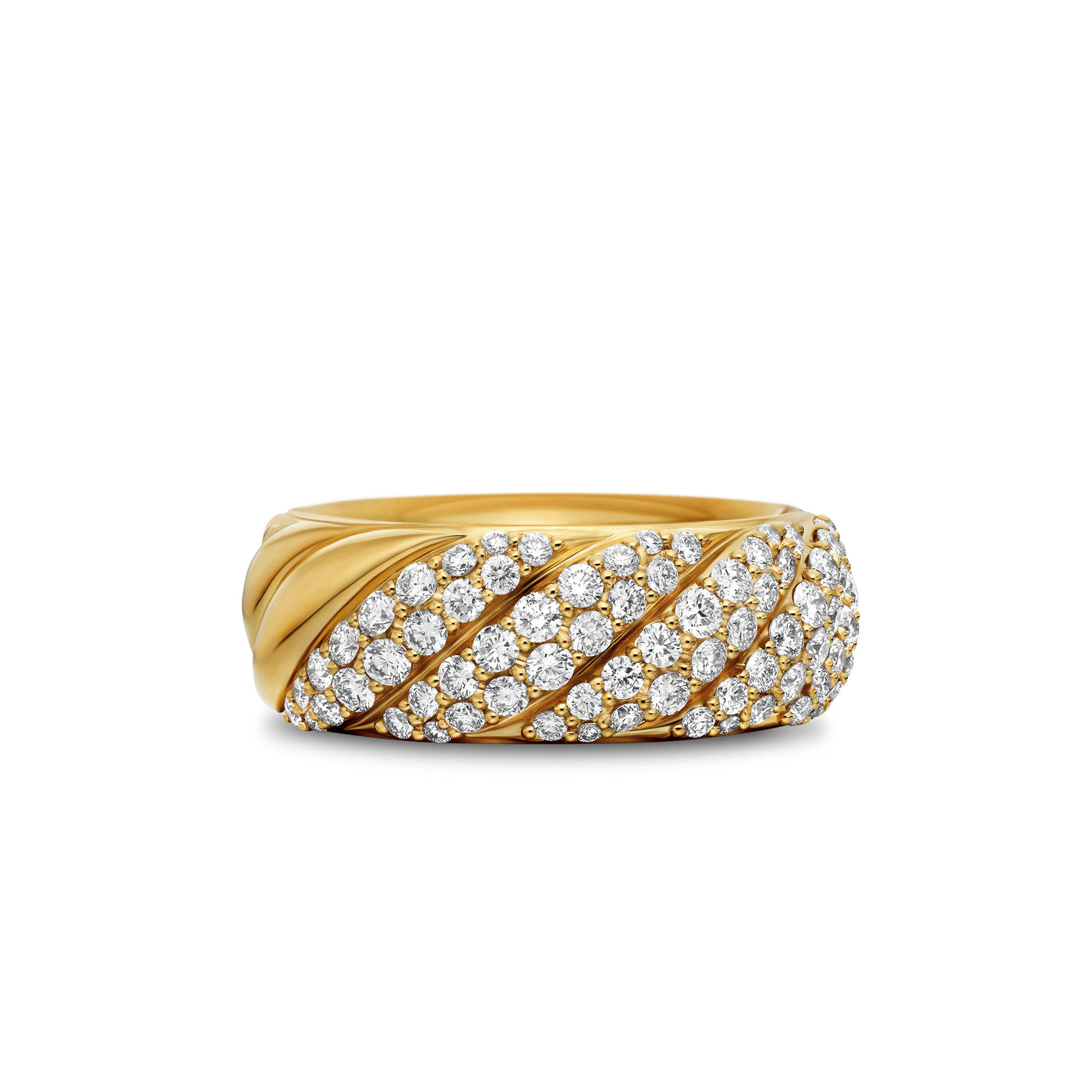 Sculpted Cable Band Ring in 18K Yellow Gold with Diamonds\, 7.5mm