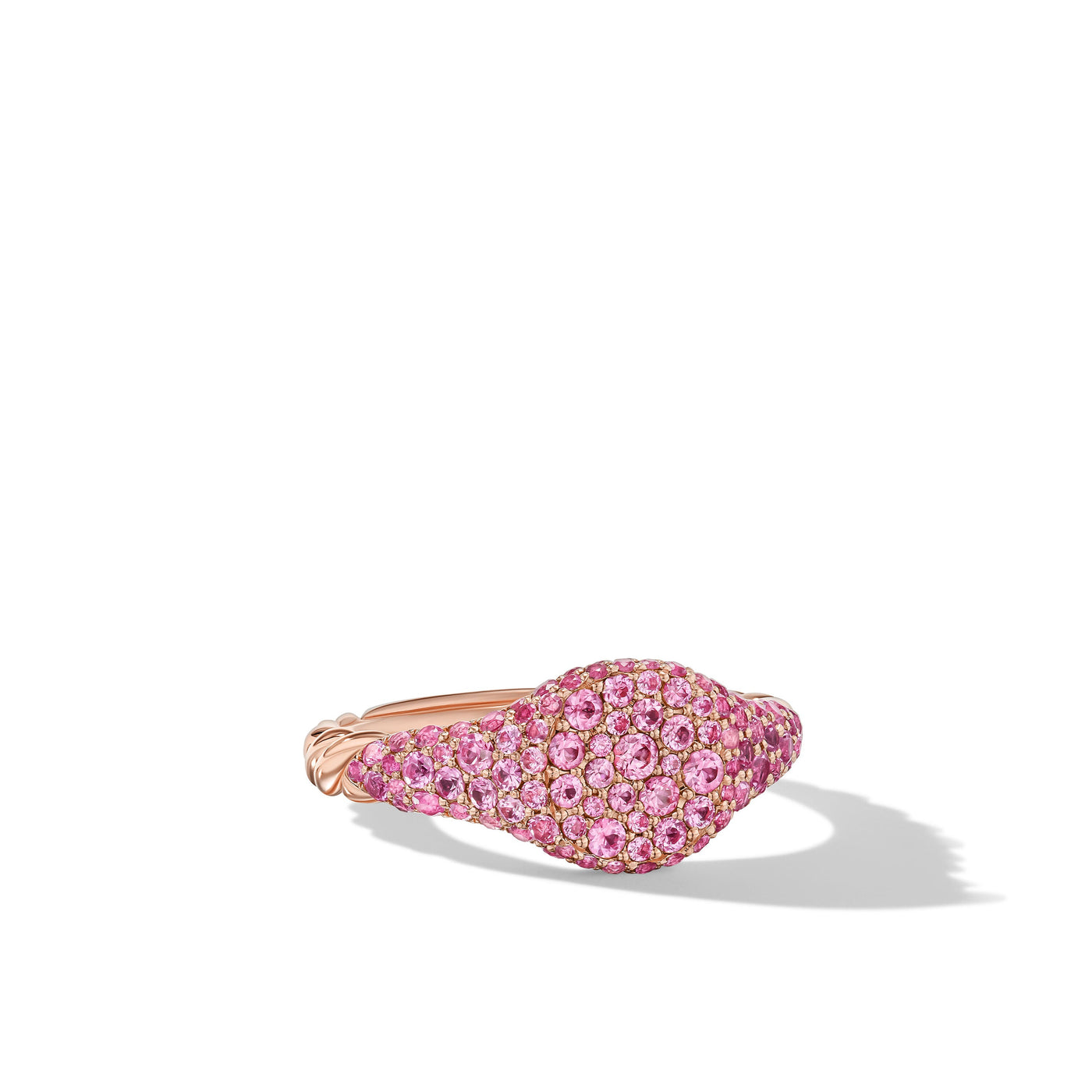 Petite Pavé Pinky Ring in 18K Rose Gold with Pink Sapphires\, 7mm