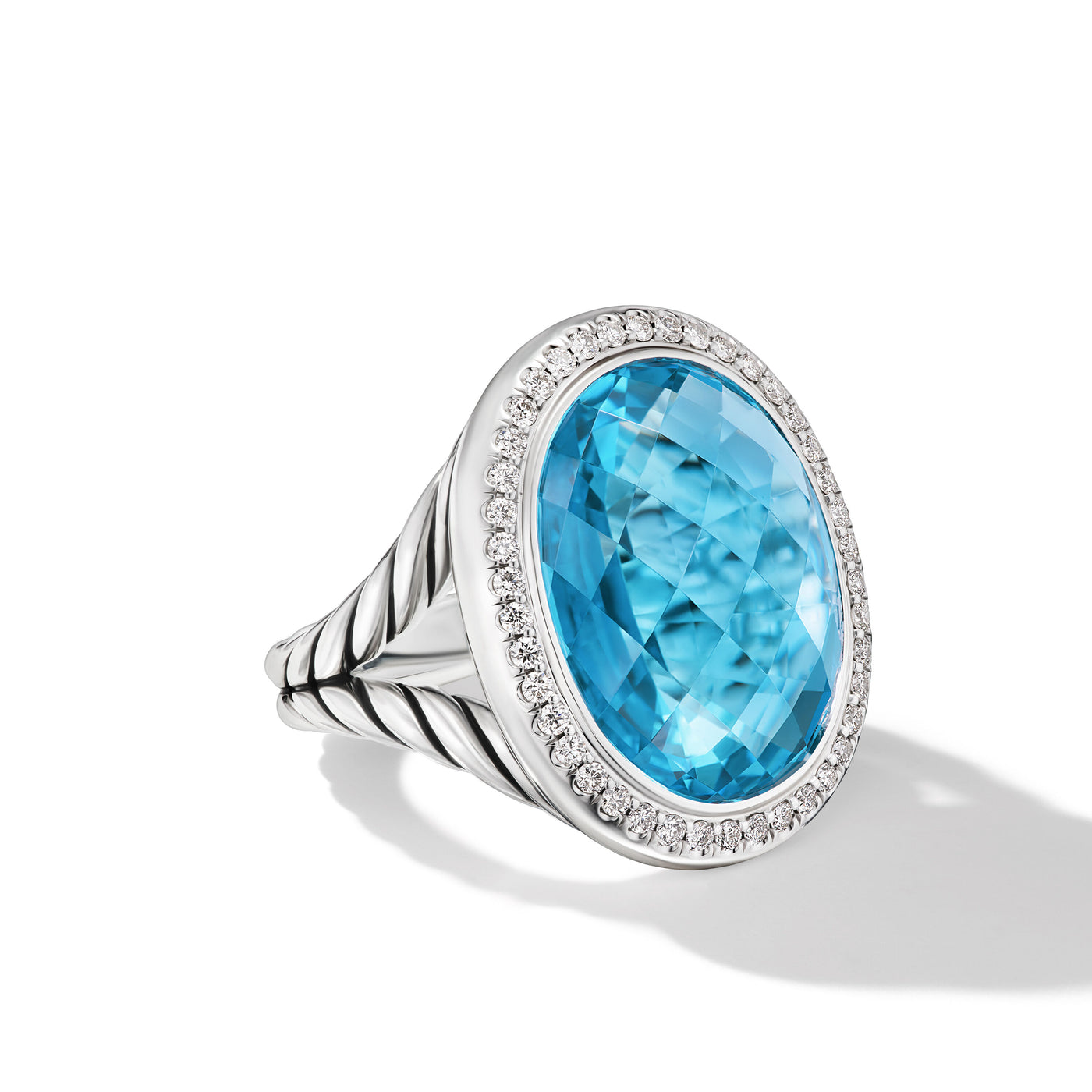 Albion® Oval Ring in Sterling Silver with Blue Topaz and Diamonds\, 21mm