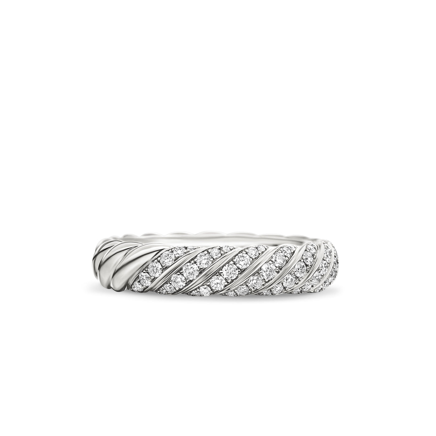 Sculpted Cable Band Ring in 18K White Gold with Diamonds\, 4.6mm