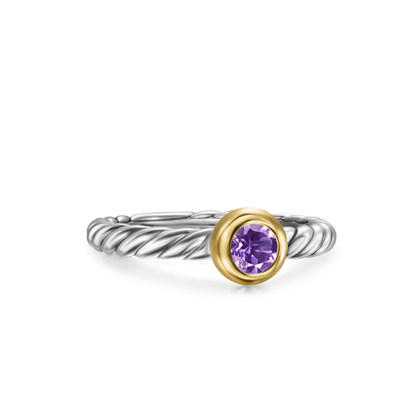 Petite Cable Ring in Sterling Silver with 14K Yellow Gold and Amethyst\, 2.8mm