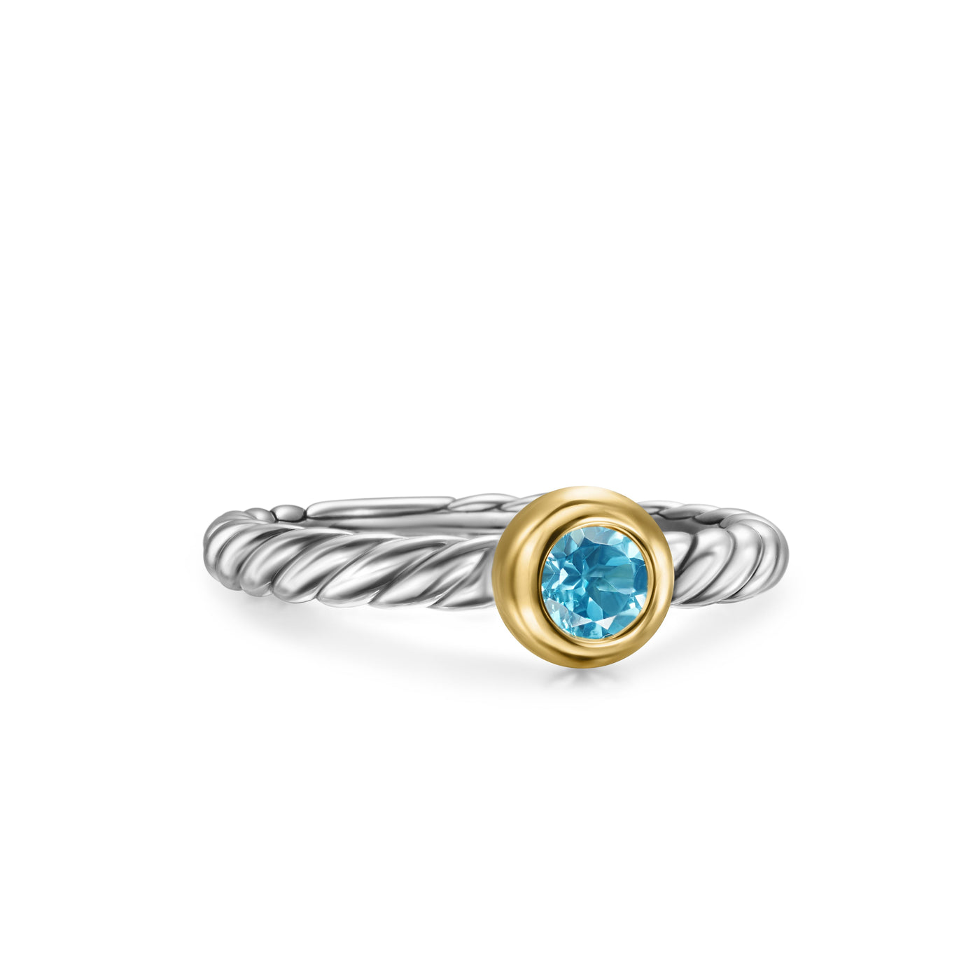 Petite Cable Ring in Sterling Silver with 14K Yellow Gold and Blue Topaz\, 2.8mm