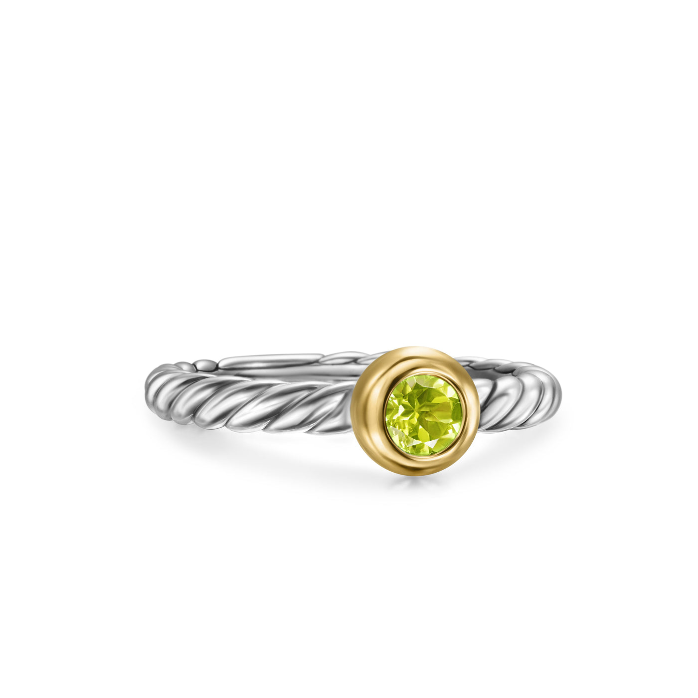 Petite Cable Ring in Sterling Silver with 14K Yellow Gold and Peridot\, 2.8mm