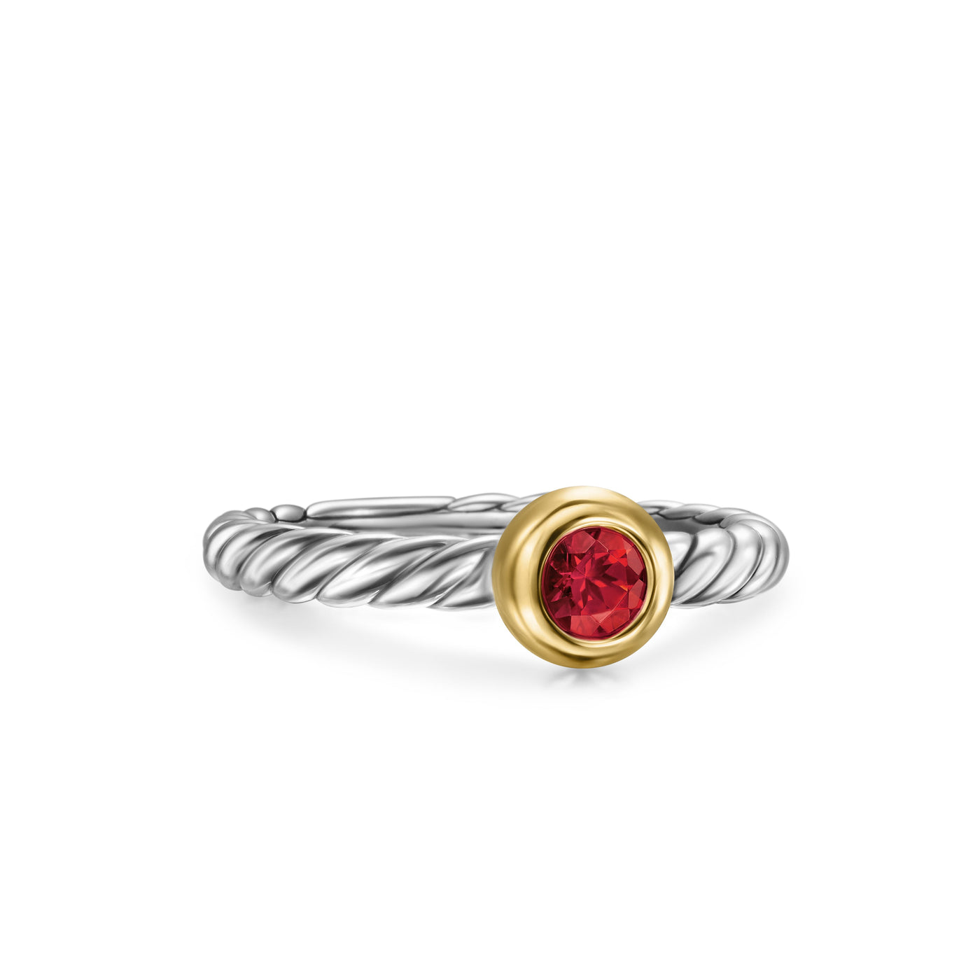 Petite Cable Ring in Sterling Silver with 14K Yellow Gold and Rhodolite Garnet\, 2.8mm