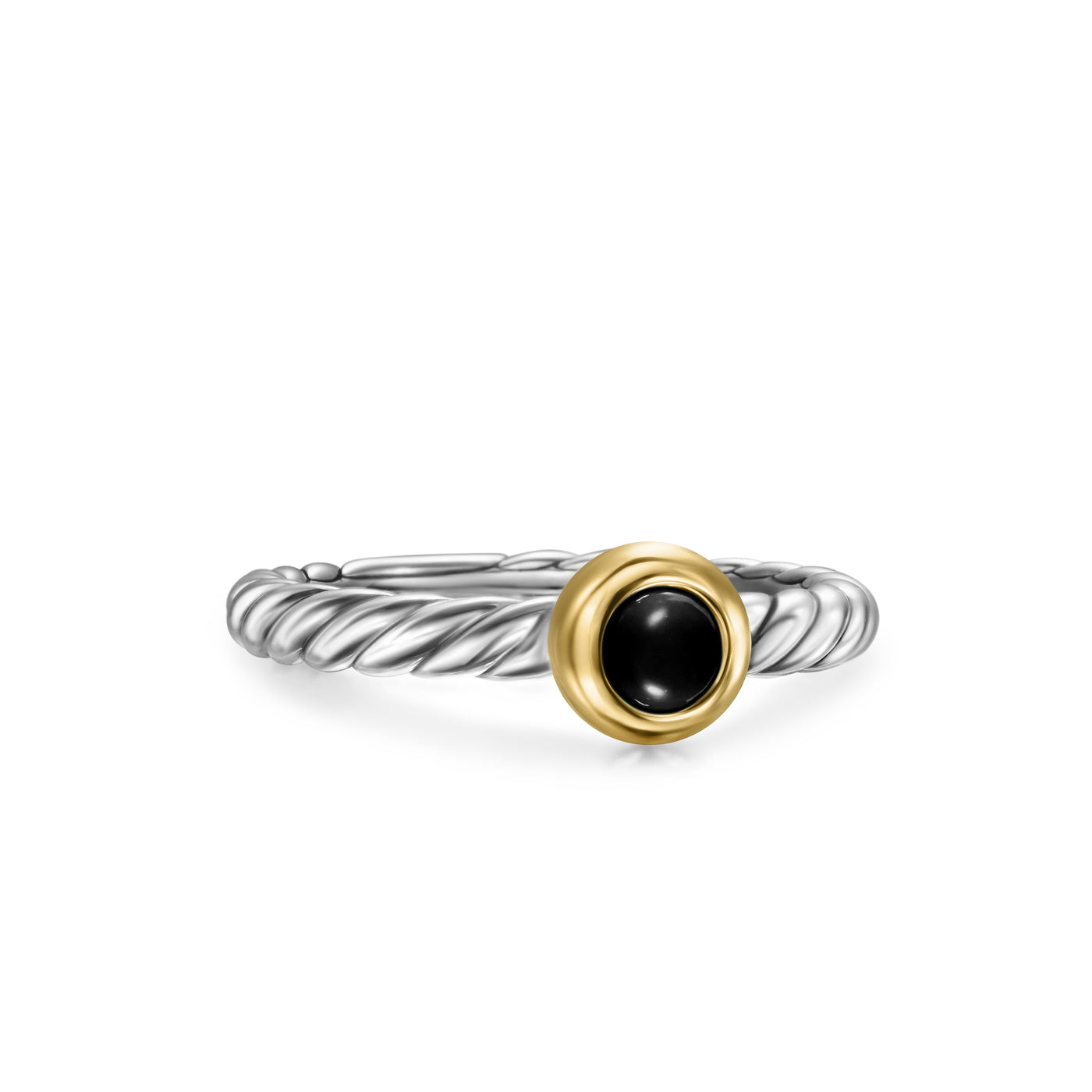 Petite Modern Cable Ring in Sterling Silver with 14K Yellow Gold and Black Onyx\, 2.8mm