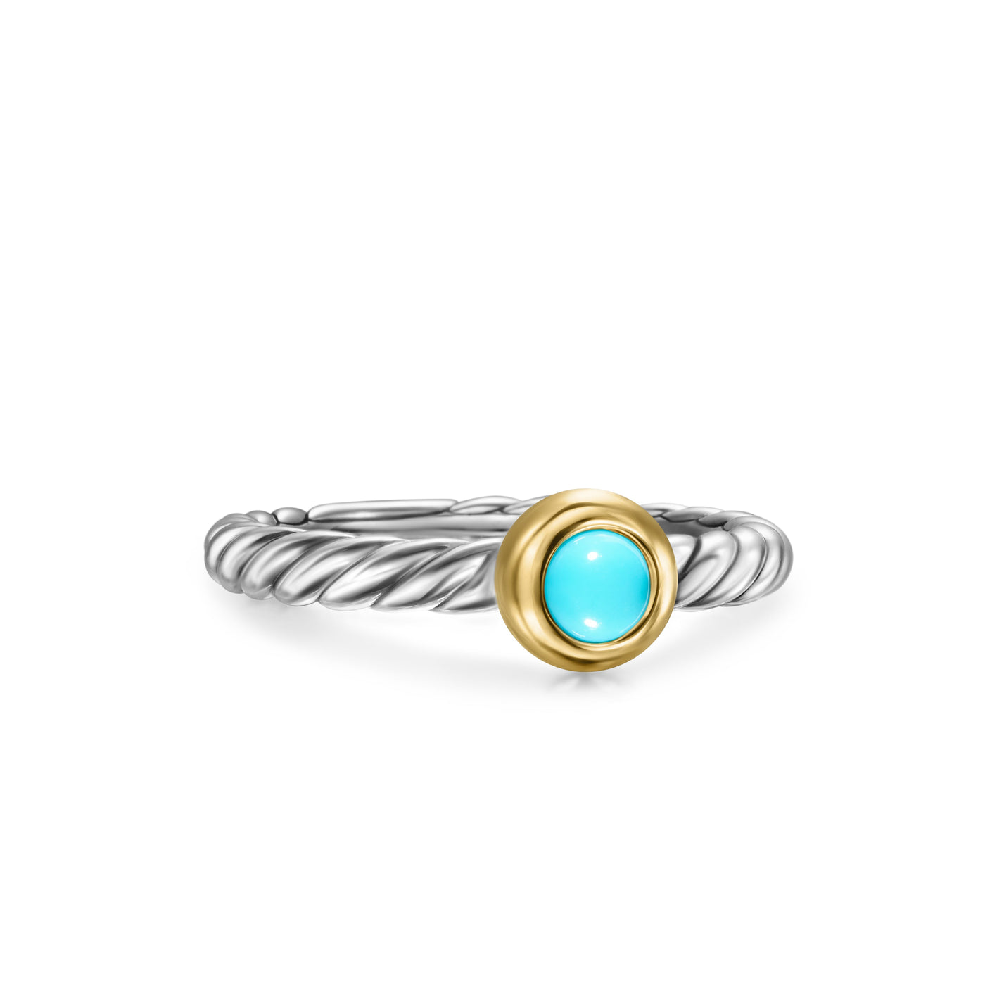 Petite Cable Ring in Sterling Silver with 14K Yellow Gold and Turquoise\, 2.8mm