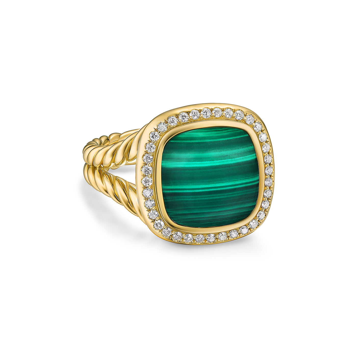 Albion® Ring in 18K Yellow Gold with Malachite and Diamonds\, 11mm