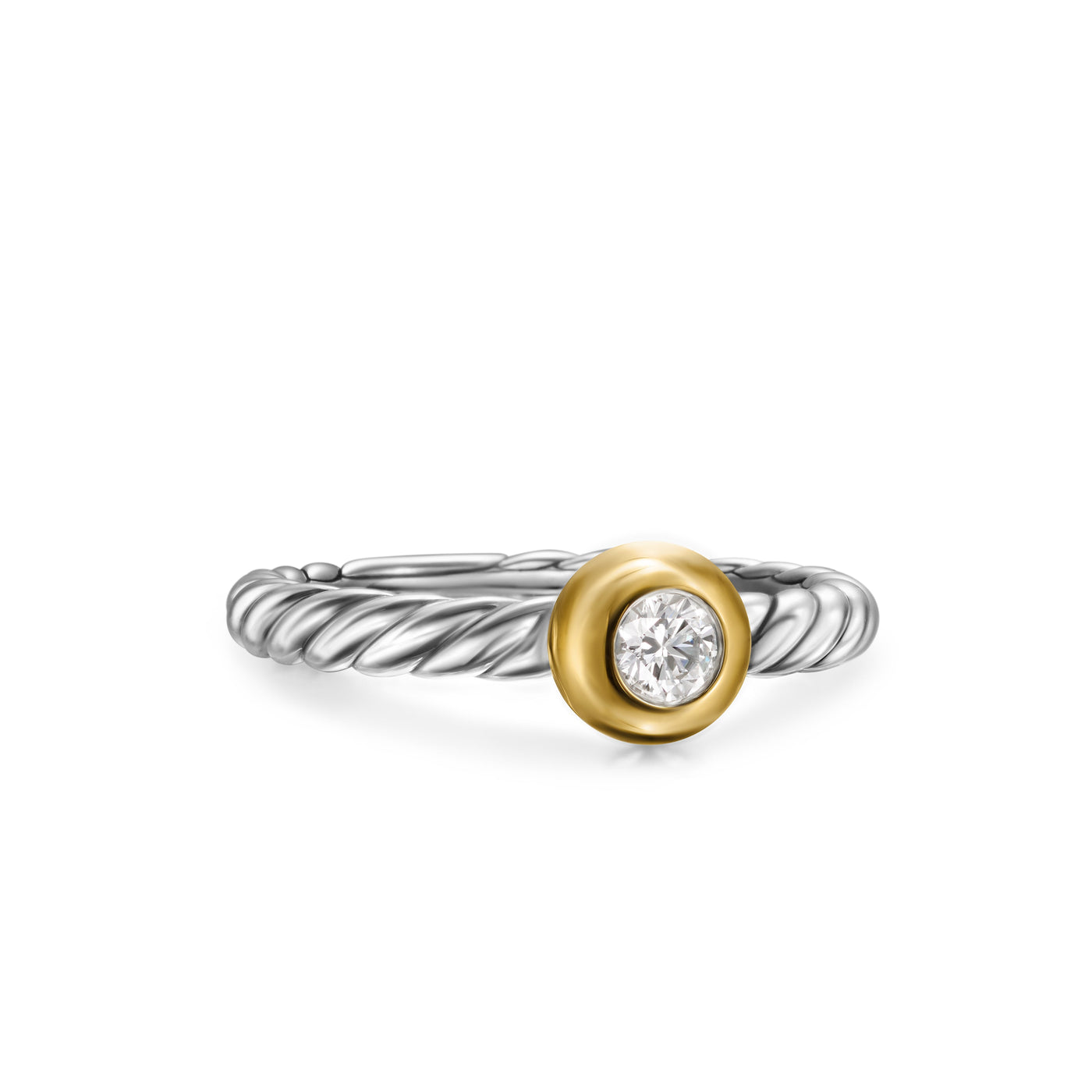 Petite Cable Ring in Sterling Silver with 14K Yellow Gold and Center Diamond\, 2.8mm