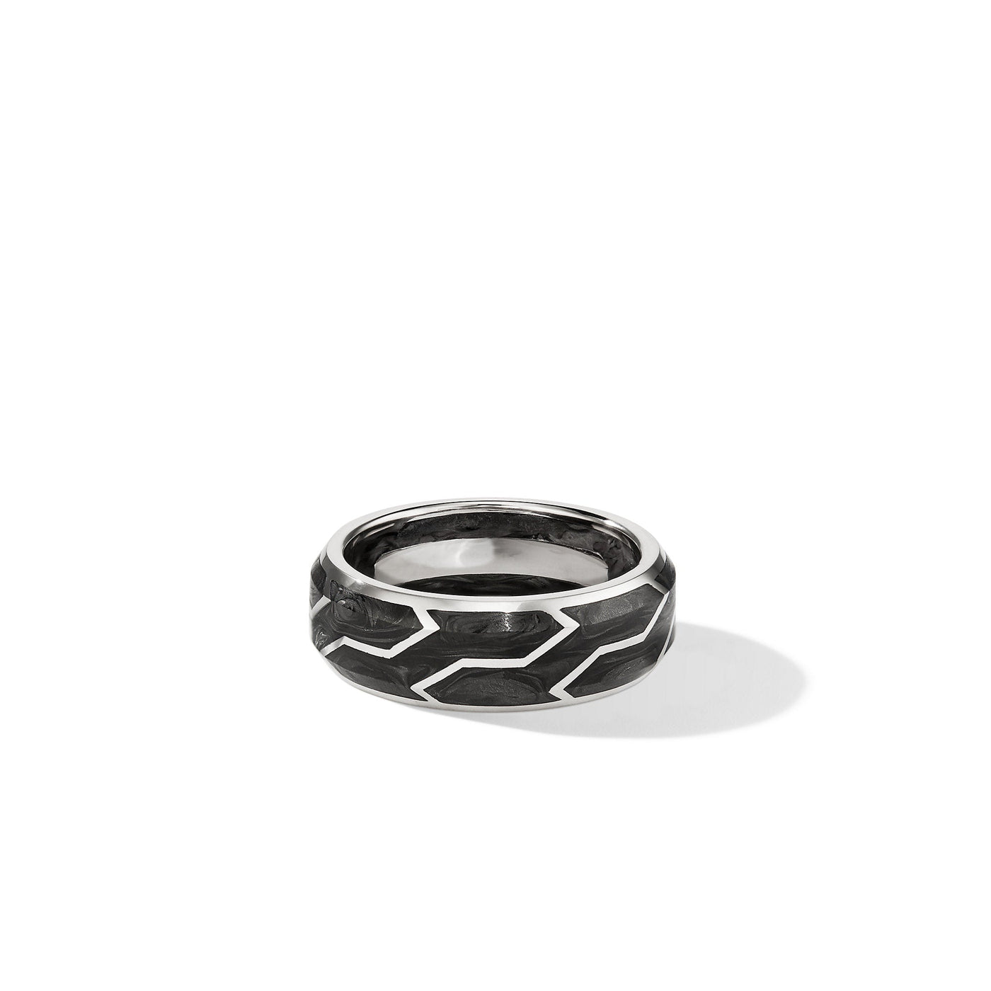 Forged Carbon Band Ring in 18K White Gold\, 8.5mm