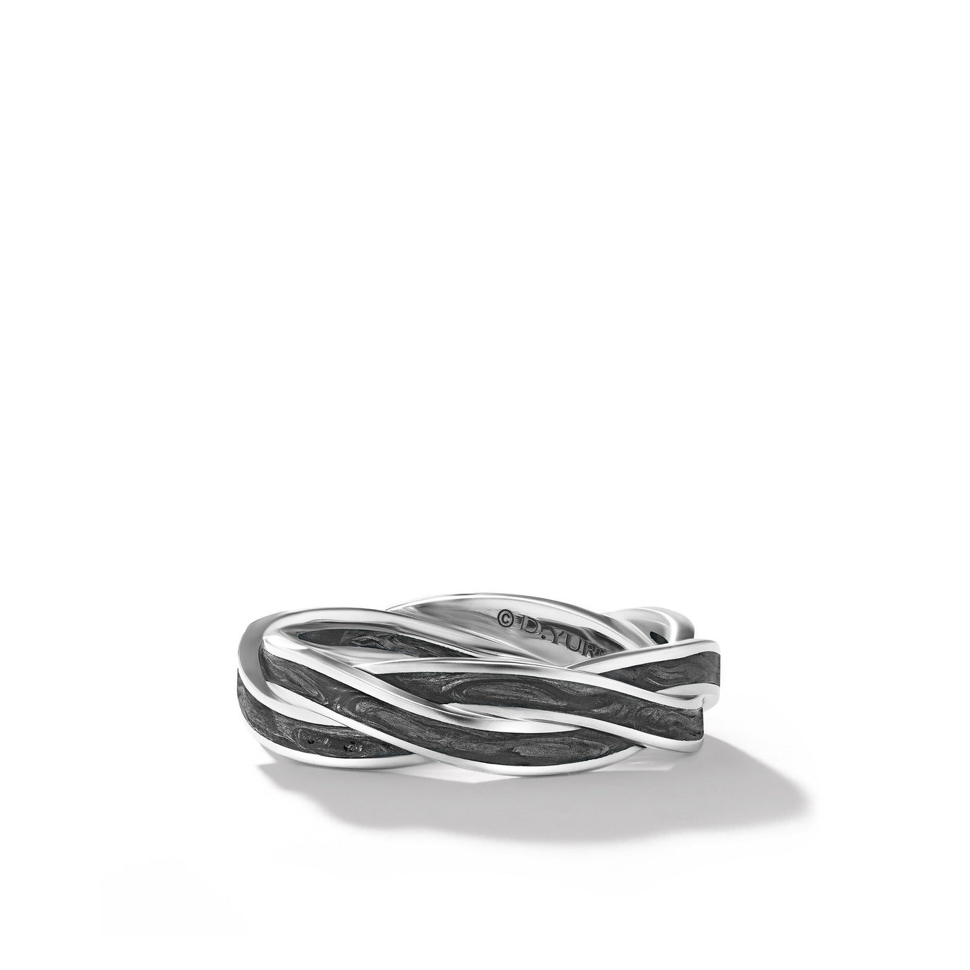 DY Helios™ Band Ring in 18K White Gold with Forged Carbon\, 6mm