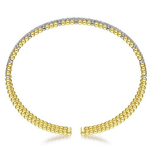 14K Yellow and White Gold Bujukan Diamond Cuff Bangle