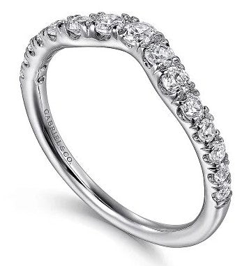 Chambery - Curved 14K White Gold French Pave Diamond Wedding Band - 0.5 ct