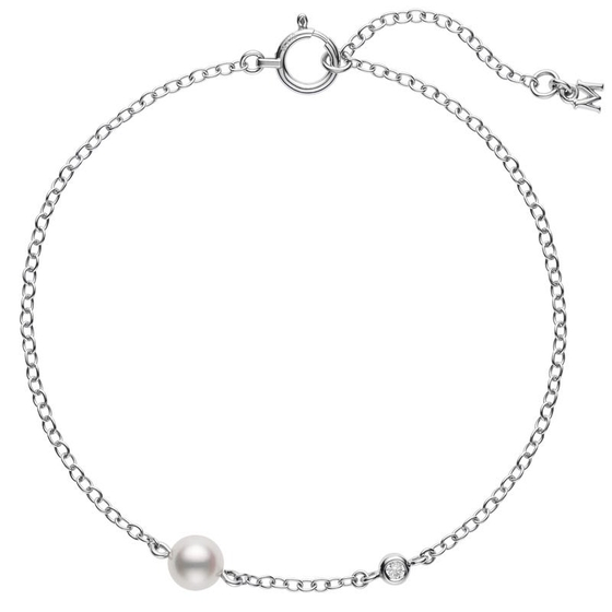 Akoya Cultured Pearl and Diamond Station Bracelet in 18K White Gold