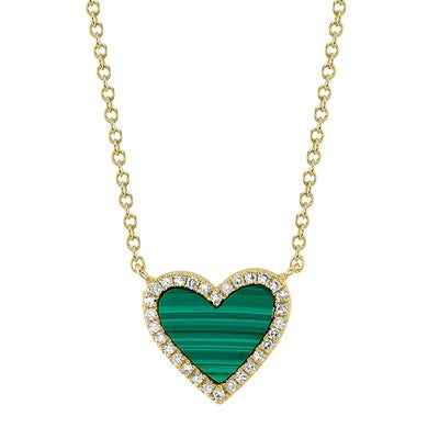 0.09CT DIAMOND & 0.81CT MALACHITE HEART NECKLACE