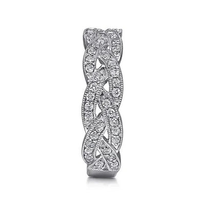 14K White Gold Braided Diamond Stackable Ring