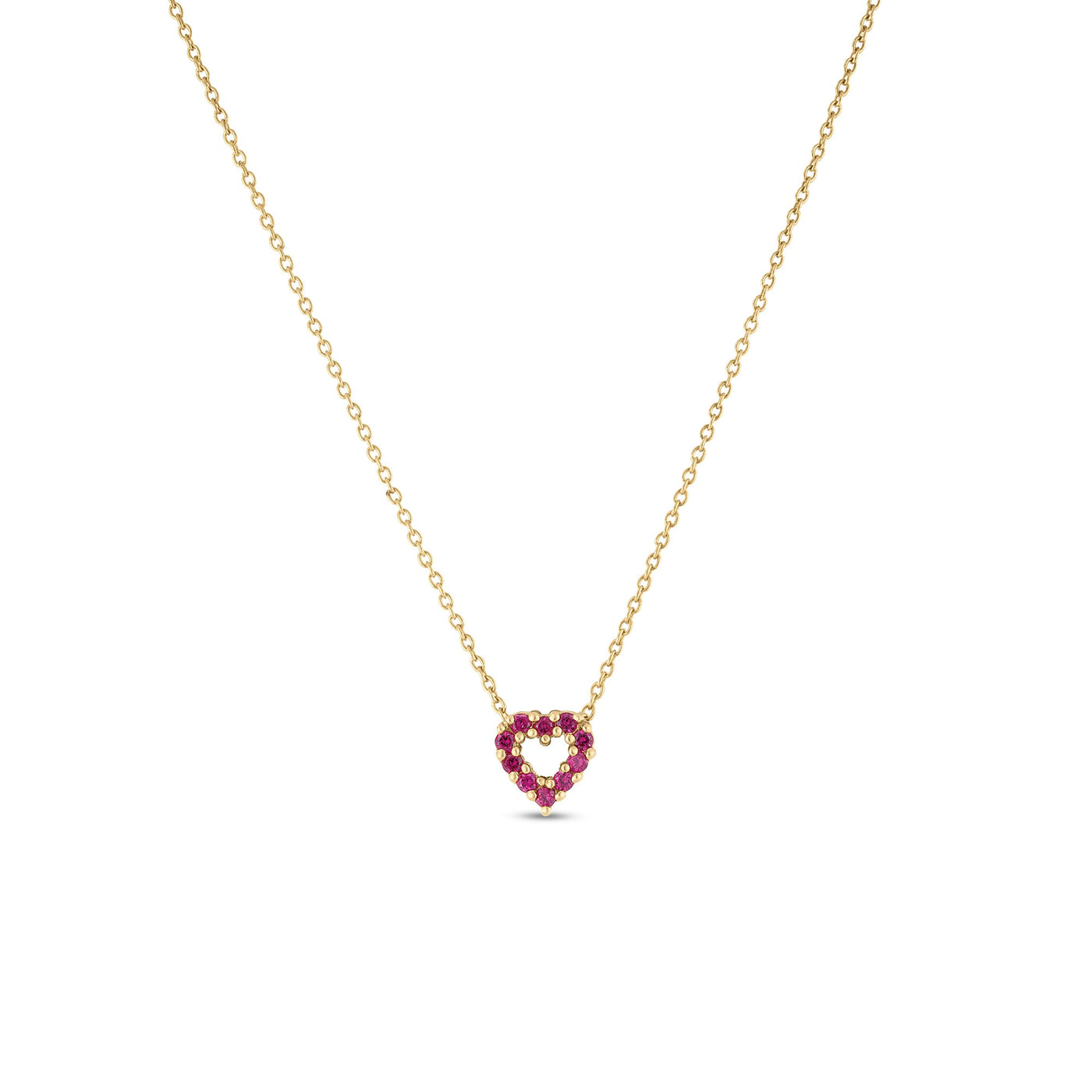 18k Yellow Gold 0.10cttw Diamond and 0.10cttw Ruby Reversible Small Heart Necklace 18"