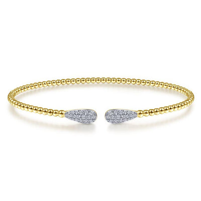 14K Yellow Gold Bujukan Bead Cuff Bracelet with Diamond Pave Teardrops