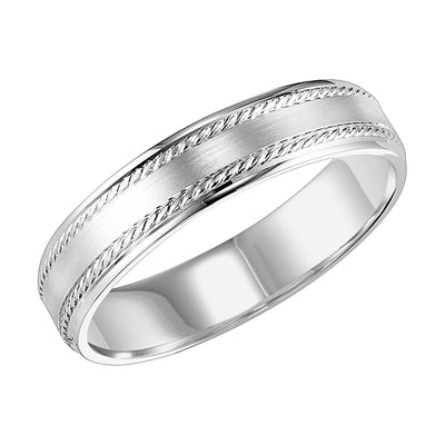 White Gold Engraved Men's Wedding Band