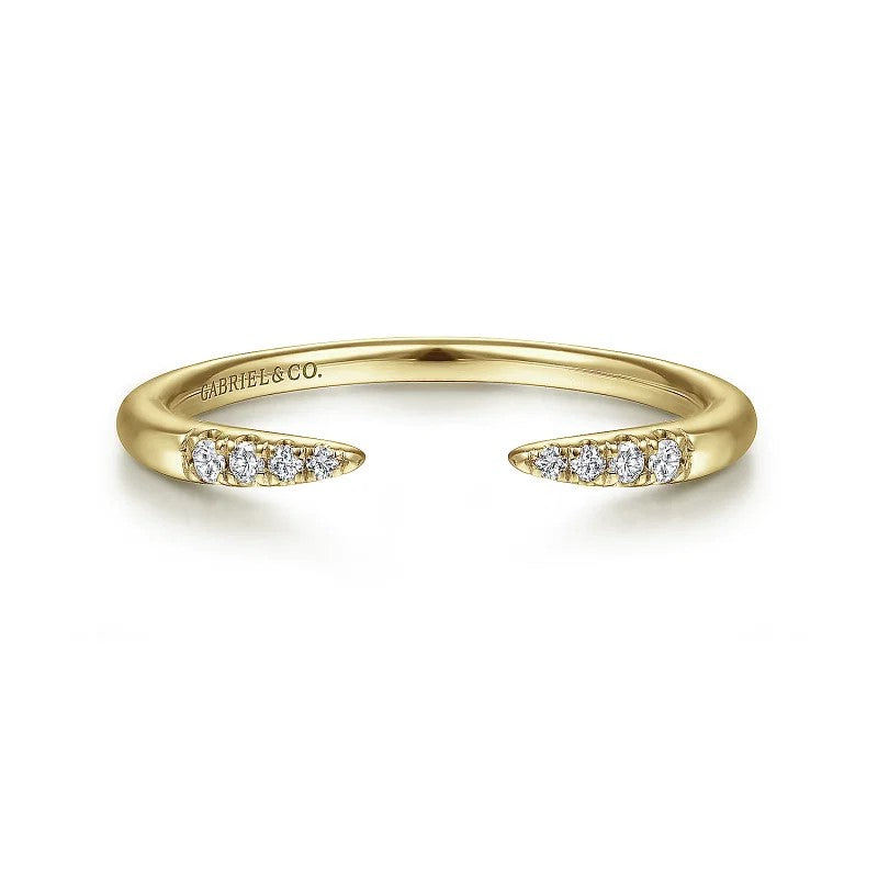 14K Yellow Gold Open Diamond Tipped Stackable Ring