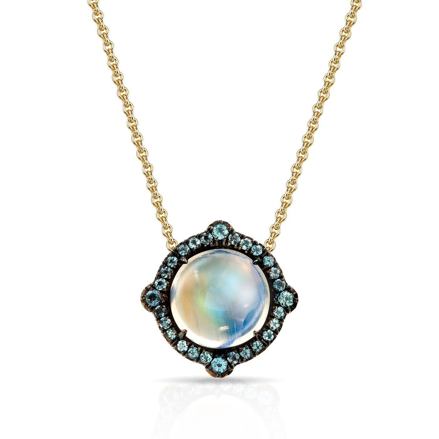 18K Yellow Gold Moonstone & Alexandrite Halo Pendant