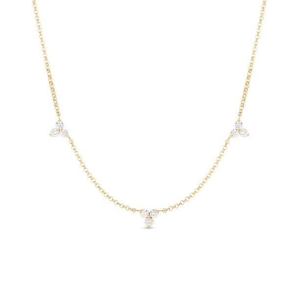 18K YELLOW GOLD DIAMONDS BY THE INCH 3 STATION FLOWER NECKLACE