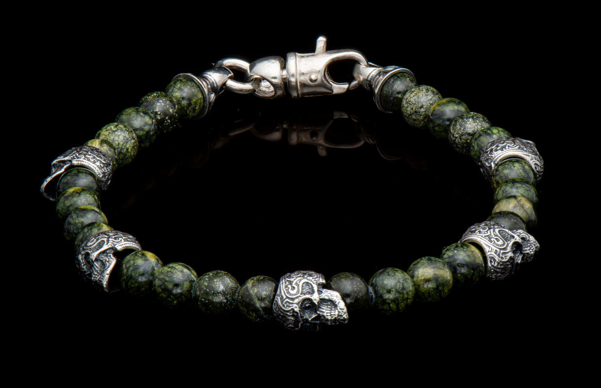 Spanish Moss Beaded bracelet with Sterling silver and green serpentine