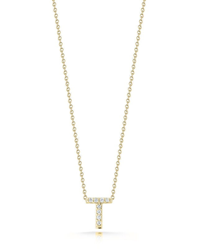 18K YELLOW GOLD TINY TREASURES DIAMOND LOVE LETTER “T” NECKLACE