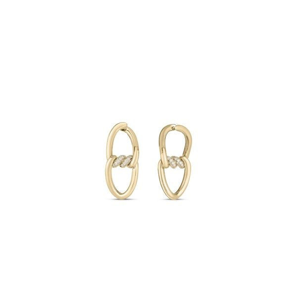 18K YELLOW GOLD CIALOMA SMALL CHAIN LINK EARRINGS W. DIAMOND ACCENT