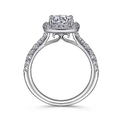 14K White Gold Cushion Halo Round Diamond Engagement Ring