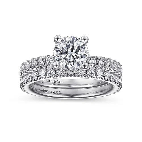 Alina - 14K White Gold Hidden Halo Round Diamond Engagement Ring (Setting Only)