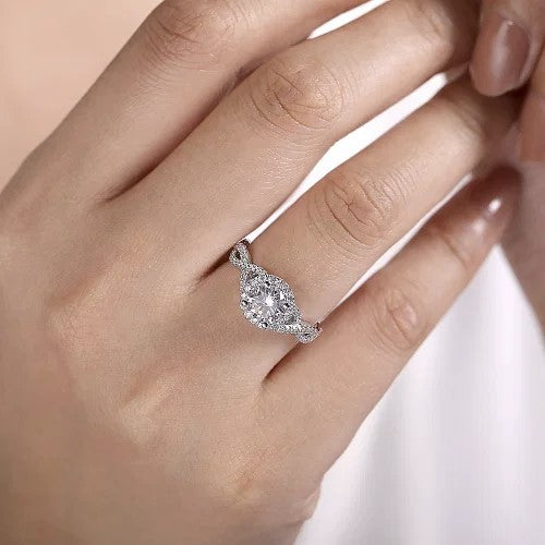 14K White Gold Round Halo Diamond Engagement Ring