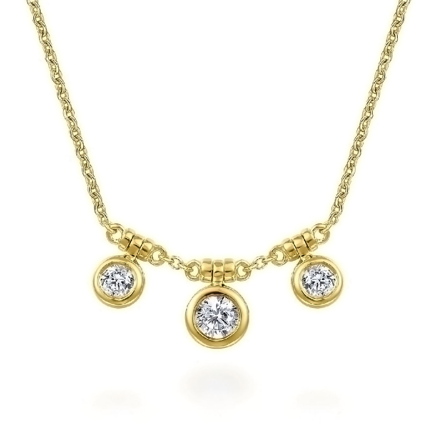 14K Yellow Gold Bezel Set Diamond Trio Choker Necklace