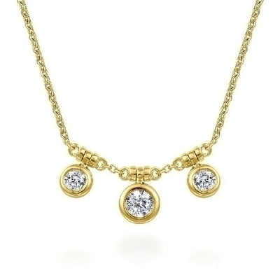 14K Yellow Gold Bezel Set Diamond Trio Choker Necklace