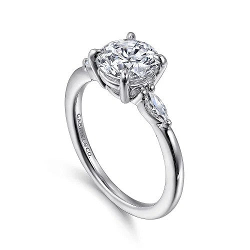 Dela - 14K White Gold Round Three Stone Diamond Engagement Ring (Setting Only)