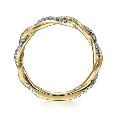 14K Yellow Gold Twisted Diamond Stackable Ring