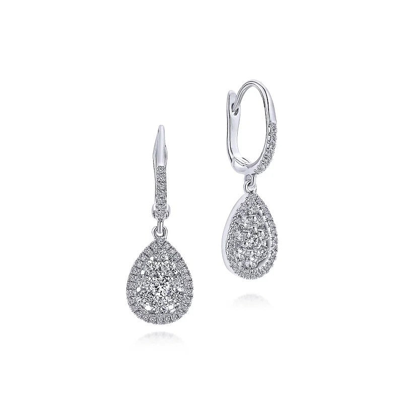 14K White Gold Cluster Diamond Teardrop Earrings